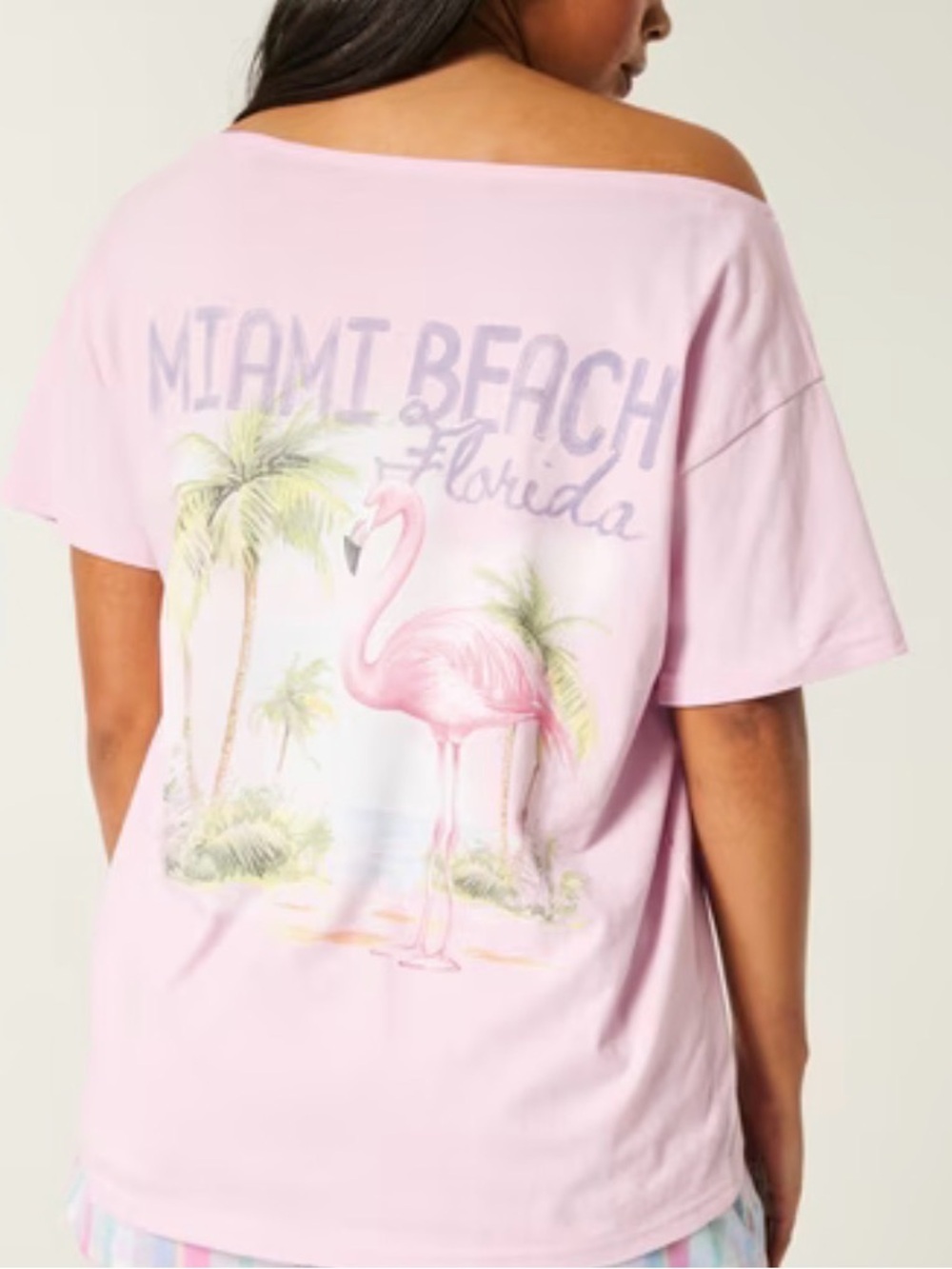 Hollister Light Pink Short Sleeve Tee with 'Miami Beach'  Print on back